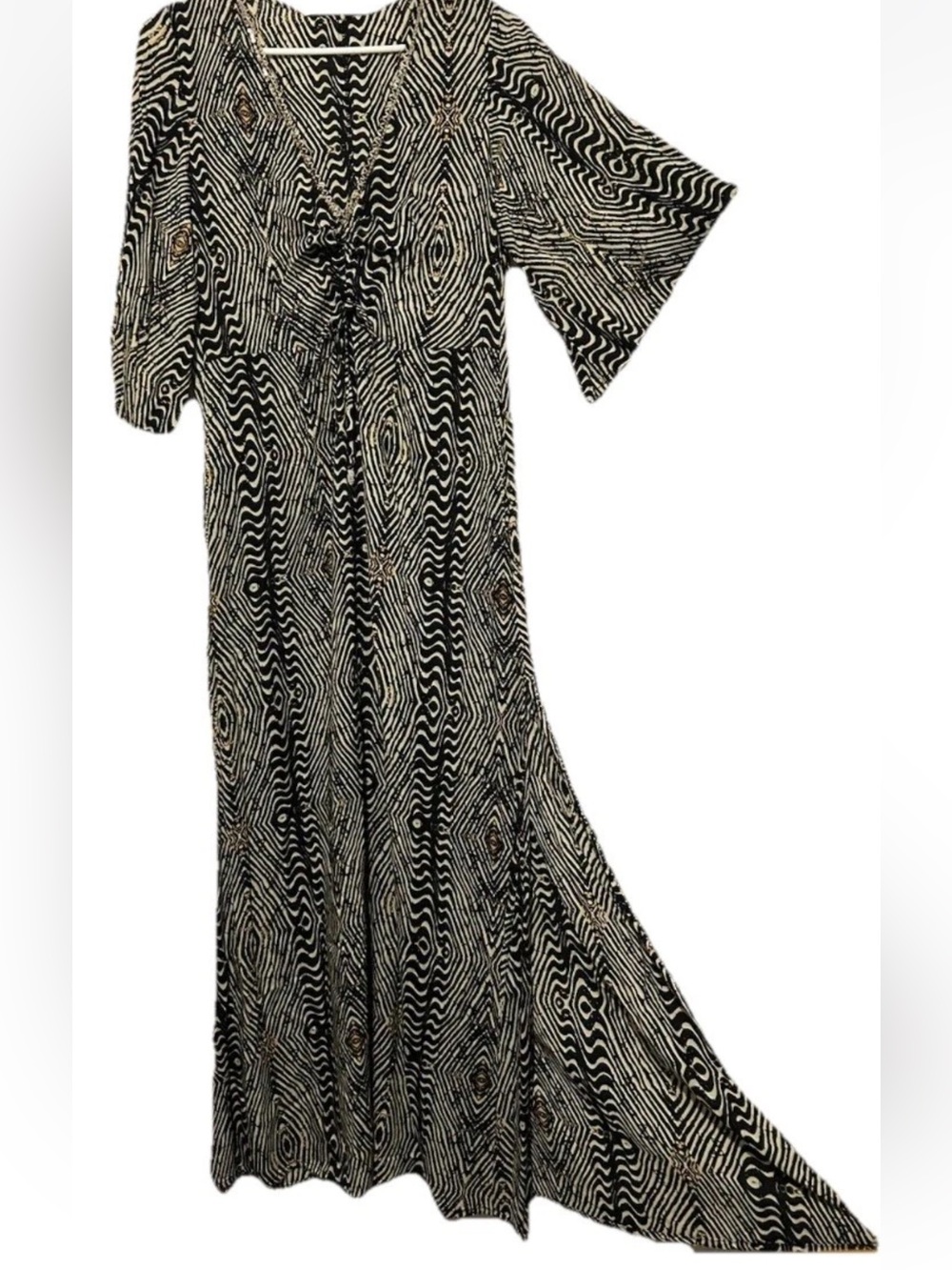Hippy Chick By Cecilia Rossini Dress M Boho Rayon Beaded Sequins Pockets Maxi